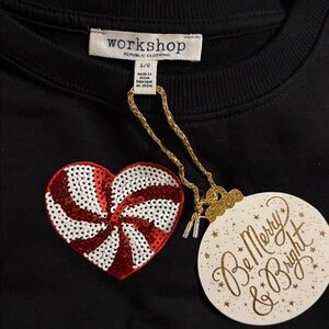WORKSHOP NWT LONG sleeve heart shaped sequined red and white peppermints